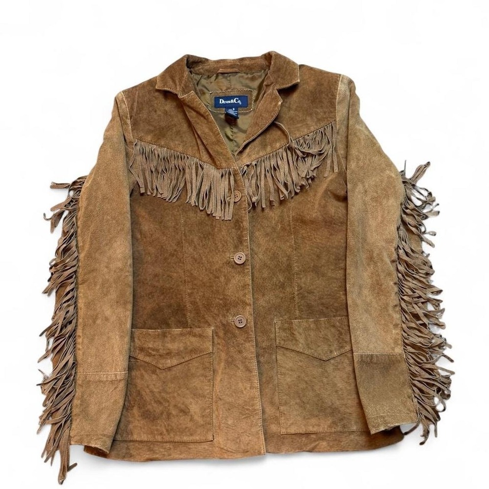 Vintage Denim & Co Brown suede leather fringe jacket size small